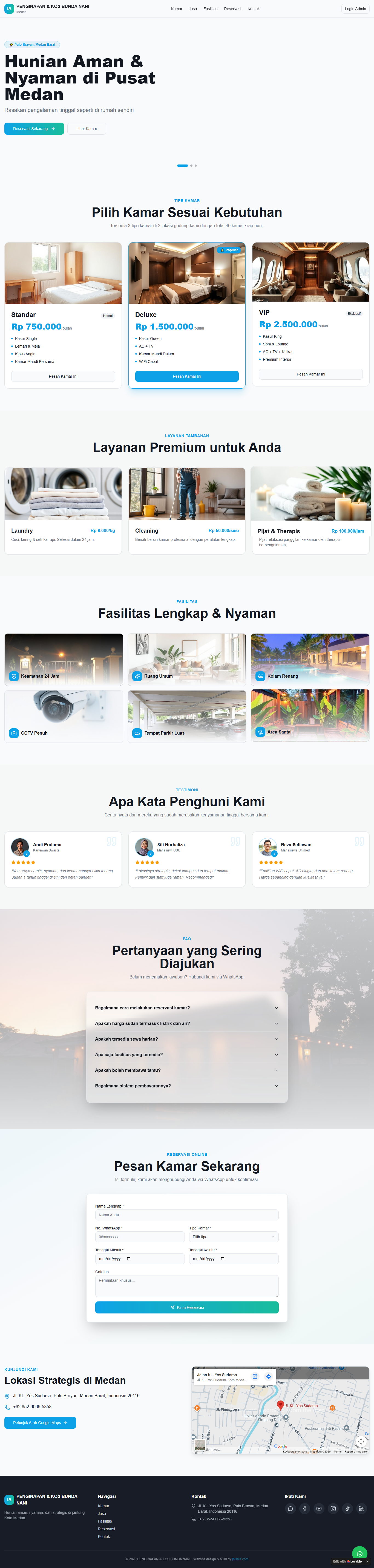 Website usaha penginapan dan kos bunda nani